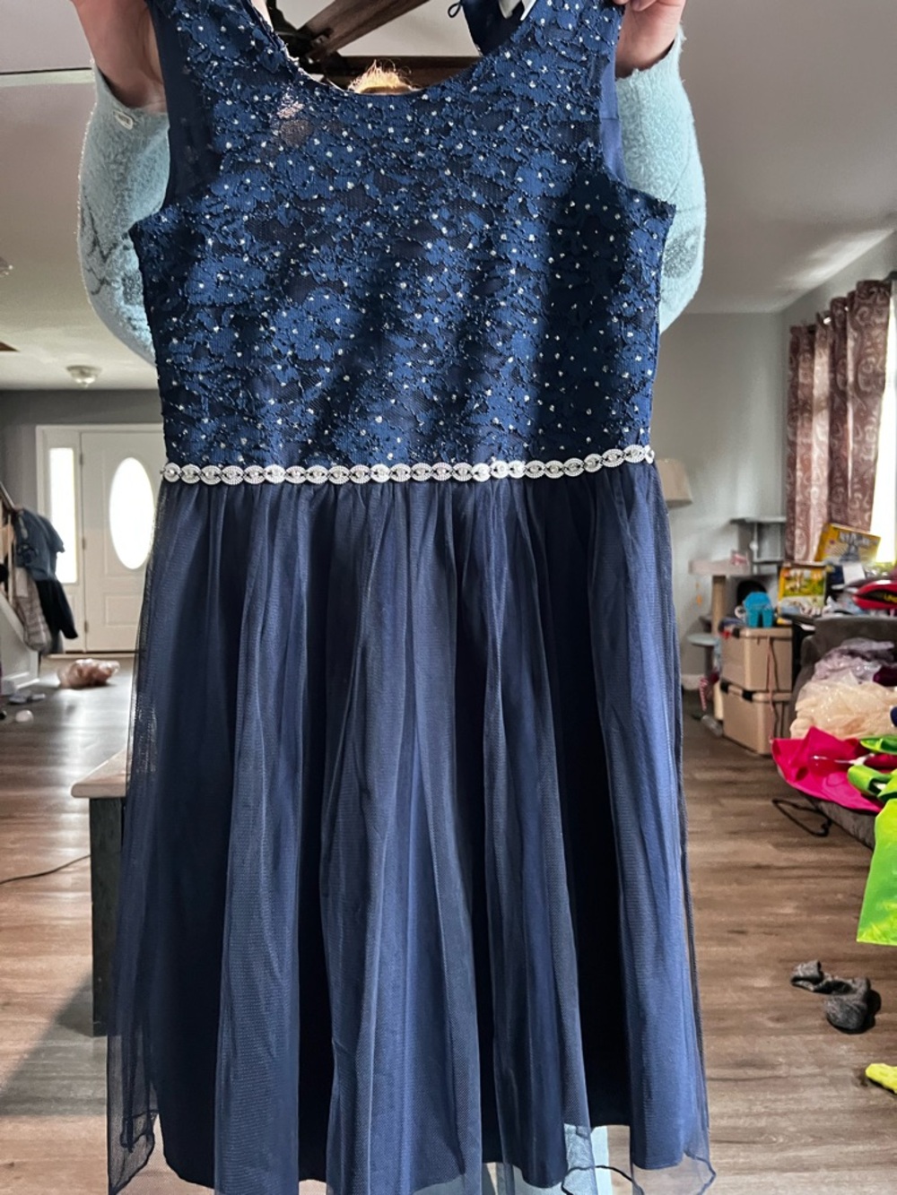 Speechless Navy Beaded Tulle Party Dress